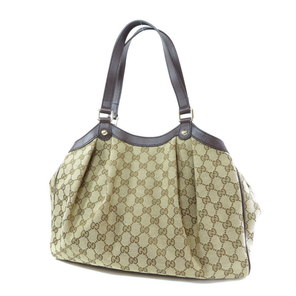 Gucci leather Sukey Tote Bag signature monogram brown Canvas GG Brown